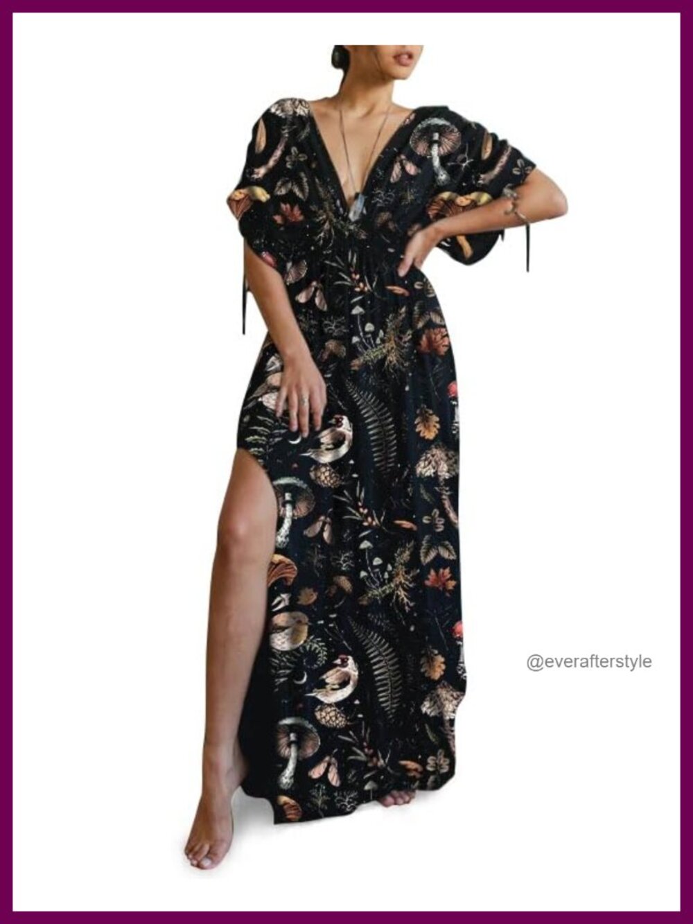 100% Cotton Maxi Dress Whimsical Mushroom Print Beach Vacation
